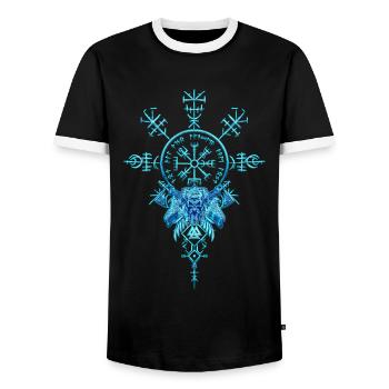 Celtic Vikinger Vegvisir compass Vikings - Men's Ringer Shirt - black/white - Front - AI Model Female 172 light (172cm) & AI Model Male 178 light (178cm)