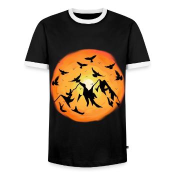 Sunshine Mountains Wilderness Birds Nature Sun - Men's Ringer Shirt - black/white - Front - AI Model Female 172 light (172cm) & AI Model Male 178 light (178cm)