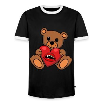 Teddy Heart Vampire Horror Halloween Bloodsucker - Men's Ringer Shirt - black/white - Front - AI Model Female 172 light (172cm) & AI Model Male 178 light (178cm)