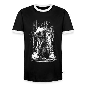 Rat Stencil Art White and Black - Men's Ringer Shirt - black/white - Front - AI Model Female 172 light (172cm) & AI Model Male 178 light (178cm)
