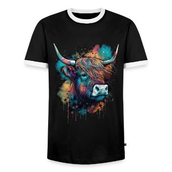 Highland cow - Men's Ringer Shirt - black/white - Front - AI Model Female 172 light (172cm) & AI Model Male 178 light (178cm)