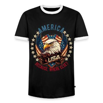 American Patriotic USA Design - Men's Ringer Shirt - black/white - Front - AI Model Female 172 light (172cm) & AI Model Male 178 light (178cm)