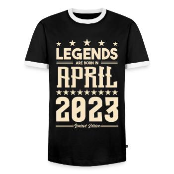 Gift Legend April 2023 gift April 2023. April - Men's Ringer Shirt - black/white - Front - AI Model Female 172 light (172cm) & AI Model Male 178 light (178cm)