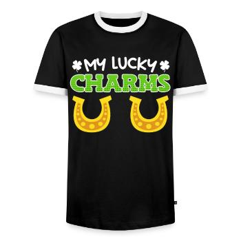 My Lucky Charms Horseshoe St. Patrick's Day - Men's Ringer Shirt - black/white - Front - AI Model Female 172 light (172cm) & AI Model Male 178 light (178cm)
