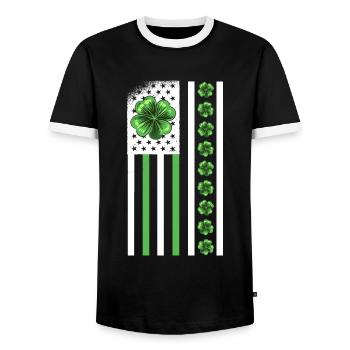 USA St. Patrick's Day Kleeblätter USA Flagge - Männer Kontrast-T-Shirt - Schwarz/Weiß - Vorne - AI Model Female 172 light (172cm) & AI Model Male 178 light (178cm)