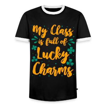My Class is full of Lucky Charms Class teacher - Men's Ringer Shirt - black/white - Front - AI Model Female 172 light (172cm) & AI Model Male 178 light (178cm)