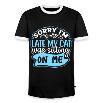 Delay Cat Cat Lovers Surprise Fun - Men's Ringer Shirt - black/white - Front - AI Model Female 172 light (172cm) & AI Model Male 178 light (178cm)