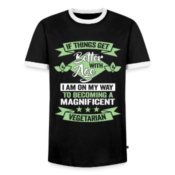 Vegetarian Birthday Vegan animal rights activist - Men's Ringer Shirt - black/white - Front - AI Model Female 172 light (172cm) & AI Model Male 178 light (178cm)