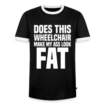 Beinamputierte Amputationsunterstützung Rollstuhl - Männer Kontrast-T-Shirt - Schwarz/Weiß - Vorne - AI Model Female 172 light (172cm) & AI Model Male 178 light (178cm)