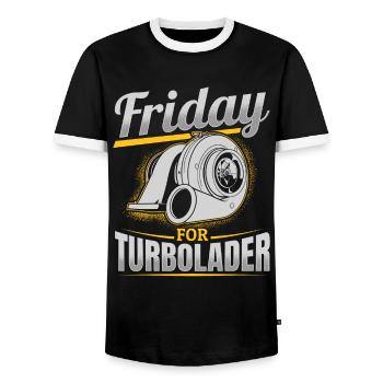 Fridays for Turbolader Tuning Auto Rennen Hubraum - Männer Kontrast-T-Shirt - Schwarz/Weiß - Vorne - AI Model Female 172 light (172cm) & AI Model Male 178 light (178cm)