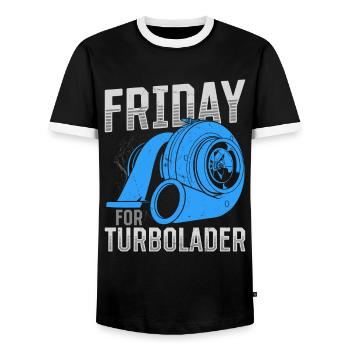 Fridays for Turbocharger Tuning Car Racing Displacement - Men's Ringer Shirt - black/white - Front - AI Model Female 172 light (172cm) & AI Model Male 178 light (178cm)