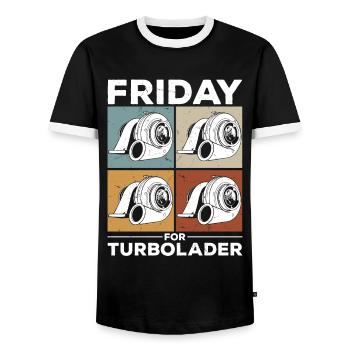 Fridays for Turbocharger Tuning Car Racing Displacement - Men's Ringer Shirt - black/white - Front - AI Model Female 172 light (172cm) & AI Model Male 178 light (178cm)