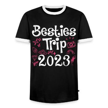 Besties Trip 2023 Summer Vacation 2023 Spring Break - Men's Ringer Shirt - black/white - Front - AI Model Female 172 light (172cm) & AI Model Male 178 light (178cm)