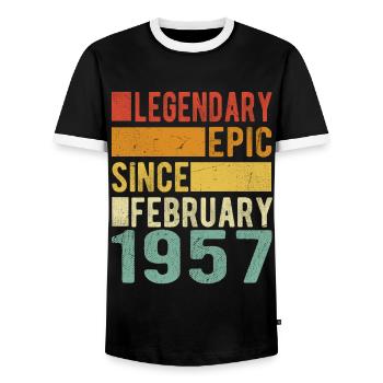 Birthday February 1957 Legendary Epic - Men's Ringer Shirt - black/white - Front - AI Model Female 172 light (172cm) & AI Model Male 178 light (178cm)