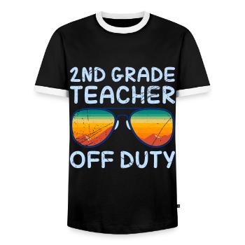 Second Class Class Class Teacher off duty Holiday Teacher - Men's Ringer Shirt - black/white - Front - AI Model Female 172 light (172cm) & AI Model Male 178 light (178cm)