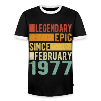 Birthday February 1977 Legendary Epic - Men's Ringer Shirt - black/white - Front - AI Model Female 172 light (172cm) & AI Model Male 178 light (178cm)