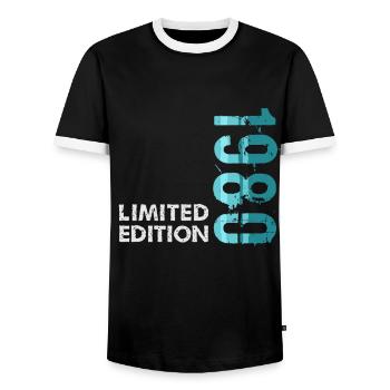 1980 Limited Edition - Men's Ringer Shirt - black/white - Front - AI Model Female 172 light (172cm) & AI Model Male 178 light (178cm)
