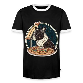 Französische Bulldogge Mops Hund Pizza Frenchie - Männer Kontrast-T-Shirt - Schwarz/Weiß - Vorne - AI Model Female 172 light (172cm) & AI Model Male 178 light (178cm)