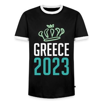 Greece 2023 Krone - Men's Ringer Shirt - black/white - Front - AI Model Female 172 light (172cm) & AI Model Male 178 light (178cm)