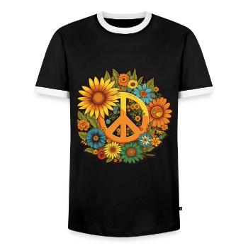 Frieden Zeichen Blumen Pflanzen Abstrakt Peace - Männer Kontrast-T-Shirt - Schwarz/Weiß - Vorne - AI Model Female 172 light (172cm) & AI Model Male 178 light (178cm)