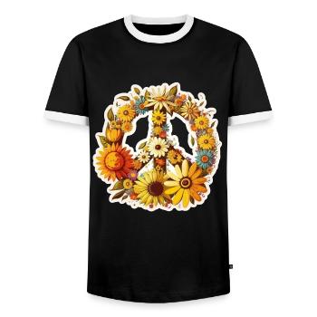 Frieden Zeichen Blumen Pflanzen Abstrakt Peace - Männer Kontrast-T-Shirt - Schwarz/Weiß - Vorne - AI Model Female 172 light (172cm) & AI Model Male 178 light (178cm)