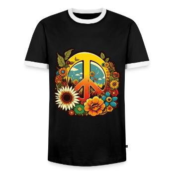 Frieden Zeichen Blumen Pflanzen Abstrakt Peace - Männer Kontrast-T-Shirt - Schwarz/Weiß - Vorne - AI Model Female 172 light (172cm) & AI Model Male 178 light (178cm)