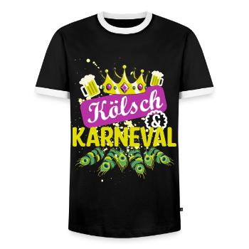Kölsch and Carnival | Beer King Beer Queen Peacock - Men's Ringer Shirt - black/white - Front - AI Model Female 172 light (172cm) & AI Model Male 178 light (178cm)
