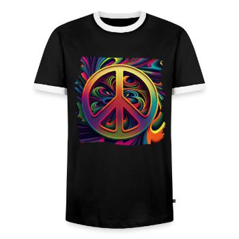 Hippie Festival Love Vintage Peace Sign - Men's Ringer Shirt - black/white - Front - AI Model Female 172 light (172cm) & AI Model Male 178 light (178cm)