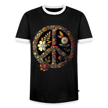 Hippie Festival Love Vintage Peace Sign - Men's Ringer Shirt - black/white - Front - AI Model Female 172 light (172cm) & AI Model Male 178 light (178cm)