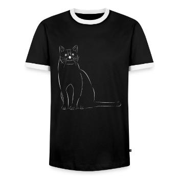 Chat dessiné - T-shirt contrasté Homme - noir/blanc - Devant - AI Model Female 172 light (172cm) & AI Model Male 178 light (178cm)