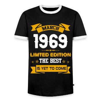 März 1969 Geburtstagsgeschenk - Männer Kontrast-T-Shirt - Schwarz/Weiß - Vorne - AI Model Female 172 light (172cm) & AI Model Male 178 light (178cm)