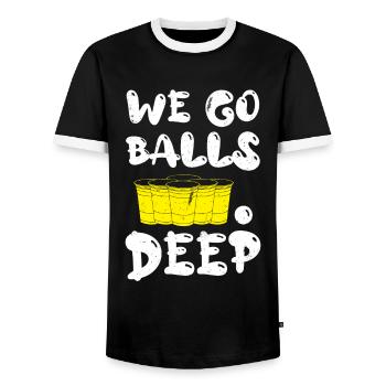 Beer Pong we go balls deep Bälle Bier Pong - Männer Kontrast-T-Shirt - Schwarz/Weiß - Vorne - AI Model Female 172 light (172cm) & AI Model Male 178 light (178cm)