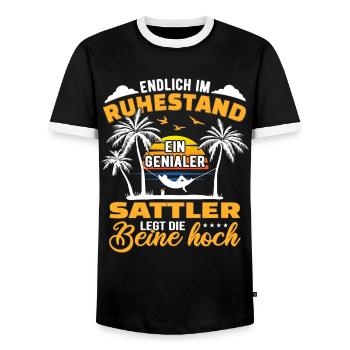 Ruhestand Lustig für Sattler Rentner Abschied - Männer Kontrast-T-Shirt - Schwarz/Weiß - Vorne - AI Model Female 172 light (172cm) & AI Model Male 178 light (178cm)