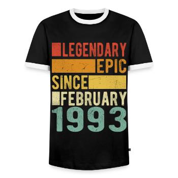 Birthday February 1993 Legendary Epic - Men's Ringer Shirt - black/white - Front - AI Model Female 172 light (172cm) & AI Model Male 178 light (178cm)