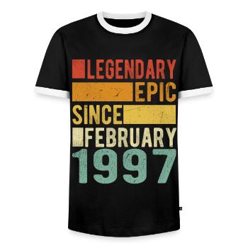 Birthday February 1997 Legendary Epic - Men's Ringer Shirt - black/white - Front - AI Model Female 172 light (172cm) & AI Model Male 178 light (178cm)