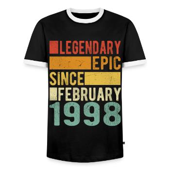Birthday February 1998 Legendary epic - Men's Ringer Shirt - black/white - Front - AI Model Female 172 light (172cm) & AI Model Male 178 light (178cm)