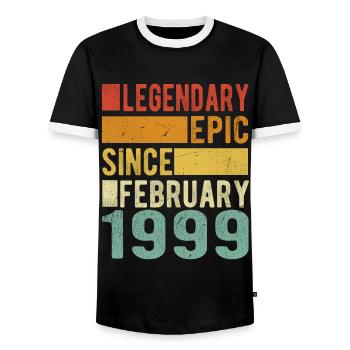 Birthday February 1999 Legendary epic - Men's Ringer Shirt - black/white - Front - AI Model Female 172 light (172cm) & AI Model Male 178 light (178cm)