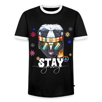 60s 70s Costume Stay Groovy Hippie - Men's Ringer Shirt - black/white - Front - AI Model Female 172 light (172cm) & AI Model Male 178 light (178cm)