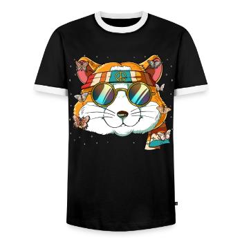 60er 70er Jahre Kostüm Groovy Hippie - Männer Kontrast-T-Shirt - Schwarz/Weiß - Vorne - AI Model Female 172 light (172cm) & AI Model Male 178 light (178cm)