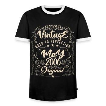 Vintage Né(e) en Mai 2006. anniversaire mai 2006. - T-shirt contrasté Homme - noir/blanc - Devant - AI Model Female 172 light (172cm) & AI Model Male 178 light (178cm)