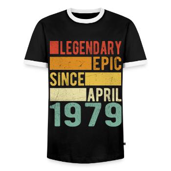 Birthday April 1979 Legendary epic - Men's Ringer Shirt - black/white - Front - AI Model Female 172 light (172cm) & AI Model Male 178 light (178cm)