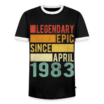 Birthday April 1983 Legendary epic - Men's Ringer Shirt - black/white - Front - AI Model Female 172 light (172cm) & AI Model Male 178 light (178cm)