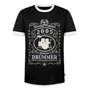 Vintage 2005 Drummer Birthday Gift Hobby - Men's Ringer Shirt - black/white - Front - AI Model Female 172 light (172cm) & AI Model Male 178 light (178cm)