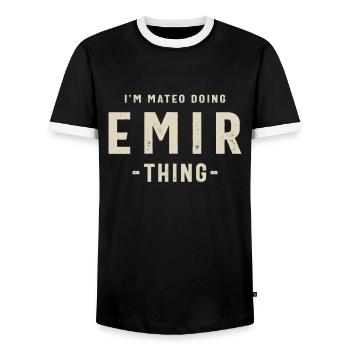 Emir Personalized Name - Men's Ringer Shirt - black/white - Front - AI Model Female 172 light (172cm) & AI Model Male 178 light (178cm)