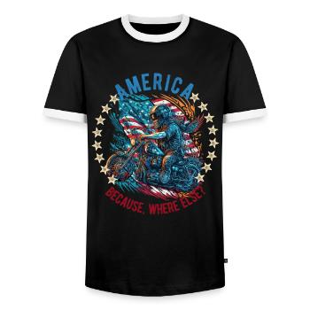 American Patriotic USA Design - Men's Ringer Shirt - black/white - Front - AI Model Female 172 light (172cm) & AI Model Male 178 light (178cm)