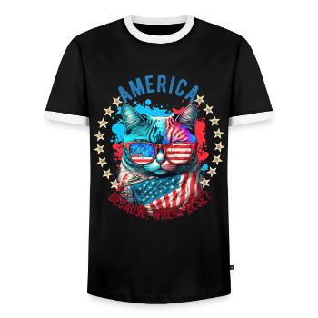 American Patriotic USA Design - Men's Ringer Shirt - black/white - Front - AI Model Female 172 light (172cm) & AI Model Male 178 light (178cm)