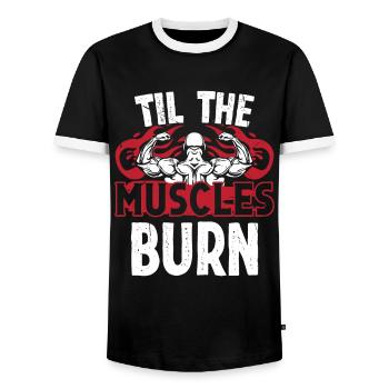 Strongman Til Muscles Burn Fitness Bodybuilding - Men's Ringer Shirt - black/white - Front - AI Model Female 172 light (172cm) & AI Model Male 178 light (178cm)