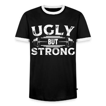 Strongman Ugly But Strong Gym Fitness Bodybuilding - Men's Ringer Shirt - black/white - Front - AI Model Female 172 light (172cm) & AI Model Male 178 light (178cm)