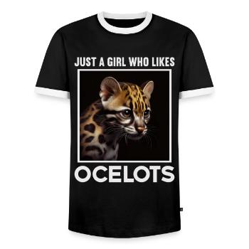 just a boy girl who loves Ocelots Ocelot ocelot ocelot - Men's Ringer Shirt - black/white - Front - AI Model Female 172 light (172cm) & AI Model Male 178 light (178cm)
