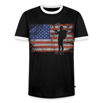 Observation des oiseaux Retro USA Flag 4 juillet - T-shirt contrasté Homme - noir/blanc - Devant - AI Model Female 172 light (172cm) & AI Model Male 178 light (178cm)